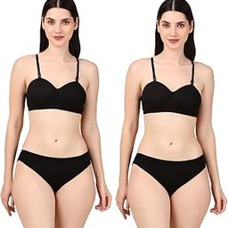 Self Design Half Coverage Women's Nylon Black (Nisha-40B) Padded Bra Panty Set (Pack of 2)-image-88
