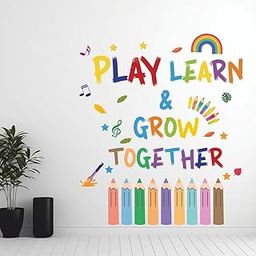 CVANU Play Learn & Grow Together Positive Quote Printed on Vinyl Self-Adhesive Wall Sticker for Wall Decoration (30inchX25.6inch)_W509-image-39