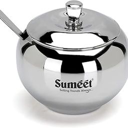Sumeet Stainless Steel Ghee and Oil Pot, Storage Container with Spoon for Kitchen, 9.5cm Dia, 330ML - (Pack of 1), Silver-image-81