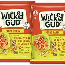 WickedGud 2X Fiber Penne Pasta | No Maida | Durum Wheat Semolina | Brown Rice | Red Lentils | Healthy Diet Pasta - 400gm x 2-image-99