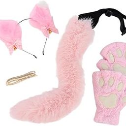 THE STYLE SUTRA Plush Cat Ears, Paws and Tail Set Lovely for Themed Party Birthday Carnivals Pink-image-53
