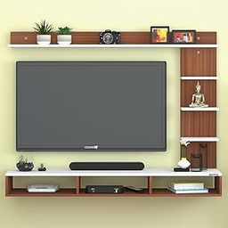 Parker Engineered Wood TV Entertainment Unit TV Cabinet with Wall Shelves Wall Mounted TV Unit TV Cabinet with Shelf (Walnut White) - Ideal for Upto 52"-image-9