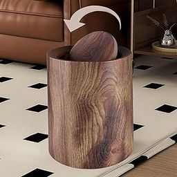 Wood Grain Trash Can Modern Home Waste Basket for Office Entryway Study Room 14L with lid-picture-19