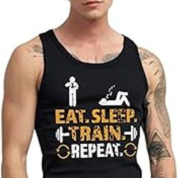 Cotton Blend Eat Sleep Gym Repeat Regular Fit Black Men's Vest-picture-25