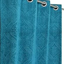 Galaxy Home Decor Premium Velvet Fabric Emboss Curtains for Door 7 Feet, Pack of 2, Aqua (2Pc, Aqua, 7 Feet)-image-28