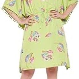 Women's Crepe Pretty Florals Short Kaftan in Green-image-11