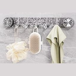Rotating Bathroom Hook Rack, Suction Cup Wall Mount, 4 Hooks with Camouflage Design, Black-image-94