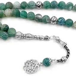 Tasbih Natural Green agate stone Blue Metal tassel 33 45 66 99 prayer beads islamic fashion stone Muslim Rosary, 10mm x 33beads, Metal Stone, Agate-picture-21