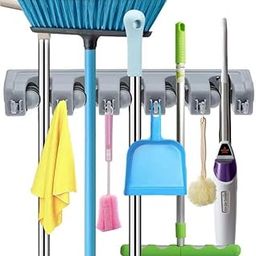 Panihari Mop and Broom Holder Organizer Stand Wall Mount with Drill Hook 5 Position and 6 Hook for Home Kitchen Garden Garage (1 Pc)-picture-11
