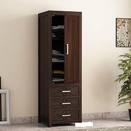 MANNAT ARTS Wooden Single Door Wardrobe Organizer for Storage with 3 Drawer & 3 Shelves Storage - Solid sheesham Wood Cupboard for Bedroom - Wooden Almirah Organizer for Clothes Storage (Design 45)-image-95