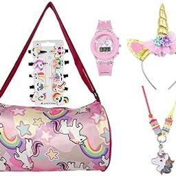 1 Pcs Stylish Polyester Duffel Bag and 10 Pcs Hair Clips, 1 Pcs Watch Perfect Unicorn Combo Gift Set for Baby Girls, Girls and Women-image-79