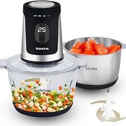 Taurus SwiftChop 500W Electric Chopper|2.0L Glass & Stainless Steel Bowls|4 Titanium-Coated Blades|Digital Timer Display|4 Preset Functions|Push-to-Start Control|Compact & Stylish Design|2-Yr Warranty-23