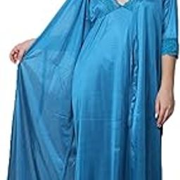Elegant Black Satin Nightgown and Robe Set with Lace Trim, Long Length, 3/4 Sleeve-image-99