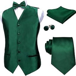 Mens Classic 5pc Solid Color Satin Suit Vest Set-image-44