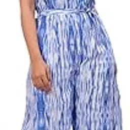 milaav Women's V-Neck Tie-Dye Jumpsuit, Short Sleeve, Wide-Leg Cropped Design, Blue and White-picture-42