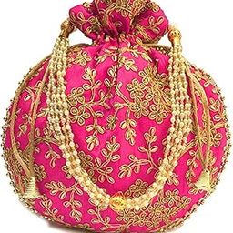 G Potli Bags wedding potli for ladies Gift for women handbags Embroidery Women Fashion Potli (Pink)-image-79