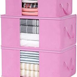 Non-Wooven Multipurpose Wardrobe Organizer Blanket Cover Storage Bag with Side Handles and Large Transparent Window Under-bed Organizer (Pack of 3, Pink)-image-90