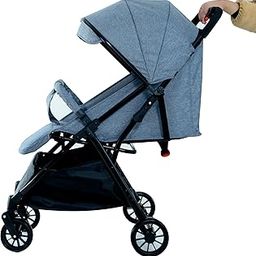 LOOK MAMA Baby Stroller, Foldable Pram for 0-5 Year Traveling, Strollers for 0 to 5 Years, Fully Reclining, Sun Canopy, Easy Auto Folding Mechanism, Grey Color (Grey)-29