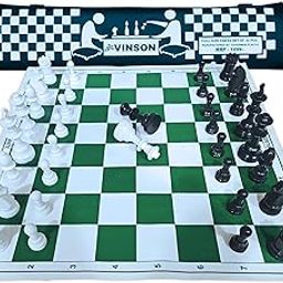 Vinson 17x17 Fide Tournament Chess Set with Vinyl Foldable Roll-up Matt, 32 Solid Plastic Pieces, 2 Extra Queens with Storage Bag.-image-10