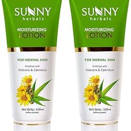 Sunny Moisturizing Lotion with Aloe Vera & Calendula | Velvety, Radiant Skin | Fights Pigmentation & Aging | Sunburn Protection | All Skin Types | 100 ml (Pack of 2)-image-51