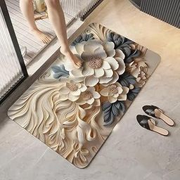 ShreeVoke Bathroom Mat - Non Slip Water Absorbent Texture Square Thin Rugs,Door Mat Perfect for Home Office & Kitchen, Bathroom Decor(60 * 40) (Flower Art)-image-88