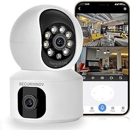 securinnov Dual Lens WiFi IP 360° Camera 1920 X 2160 Full HD 3mp AI (Upgraded) CCTV Night Vision Motion Sensor Two-Way Audio Micro SD Card Upto 128GB Monitor Nanny Security Indoor White (Upro Camera)-24