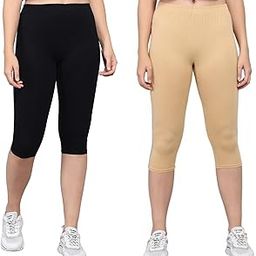 Pinkshell Plain Calf Length Capri Combo for Women - Active Workout Running Cotton Lycra Slim Fit Three Fourth Pants-image-21