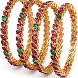 Traditional Gold Plated Red And Green Kada Bracelet Bangle Jewellery Set for Women & Girls-picture-9