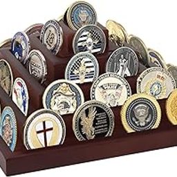 Qivine Challenge Coin Holder Display Stand, Wooden Challenge Coin Stand Holder, 5-Tier Coins Rack Display Military with Holds 45 Coins for Case Desk Decor-image-43