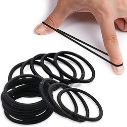 Curated Cart 24 Pcs - 2 Mm Black Hair Ties Band Durable Hair Accessories for Women Men Girls Thick Tie With Strong Ponytail Holder and for Medium Hair for Girls & Women's-65