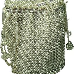 Soma Crafts Handmade Pearl Beaded Potli Bag for Women | Traditional Ethnic Batua with Secure Magnetic Snap & Drawstring | Royal Wedding Clutch (White)-image-99