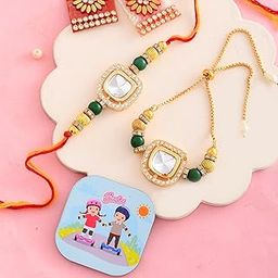 CraftVatika Magnet with Rakhi for Brother and Bhabhi, Rakhi with Magnet Gift, Couple Rakhi for Bhaiya Bhabhi, Pair Rakhi for Bhai Bhabhi, Fridge Magent for Door Decor-11