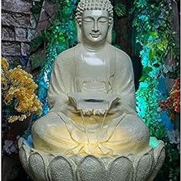 Lotus Buddha Water Fountain for Home, Office, Garden Large Size Water Fountain Items for Living Room | Bedroom | (Beige) Colour-image-13