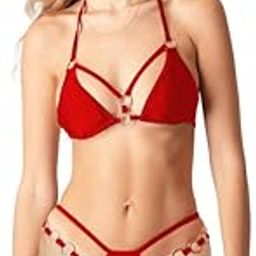 Women's Cut Out Ring Halter Bikini Set 2 Piece Straps Swimsuits Red-picture-13