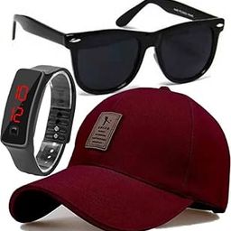 Latest Baseball Cotton Summer Fashion Cap, Adjustable Buckle Casual Caps|Black Sunglasses and Multi Function Digital Sports Watch for Men's and Women's Combo Pack of 3(3-COMBO-GFMN1075_bzr)-7