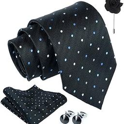 Tie for Men – Micro Silk Neck Ties Set with Cufflinks Flower Pin, Pocket Square & Black Gift Box, Combo Necktie Sets for Office Wear, Formal Suits & Weddings (0, bpolkapn)-image-32
