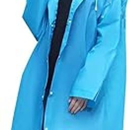 Long Hooded Rain Coat, Waterproof Full Length Rainwear with Button Closure, Sky Blue-picture-3