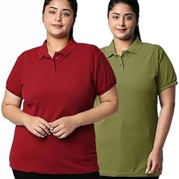 Women Plus Size Solid Polo Neck T-Shirt (Pack of 2)-image-1