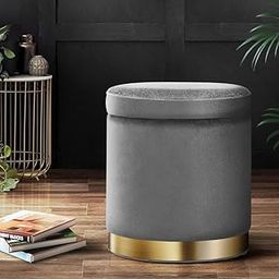Habiba Arts Store Velvet Luxurious Storage Sitting Stool for Bedroom & Living Room, Sofa Side Stool, Wooden Small Ottoman Storage Footrest Stool, Makeup Chair (Charcoal)-image-91