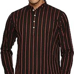 Crafts Men's Short Cotton Kurta with Dobby Texture in Black Color.-image-93