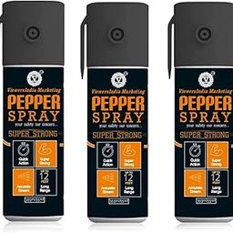Self Defence Pepper Spray Green Chilli, V Pepper Spray, Very Strong, Protection & Safety for Men & Women, Small Pocket Size 40 to 50 Time Spray| 55ml / 35gms Each (Pack of 3) Effe. 10 to 12ft-12