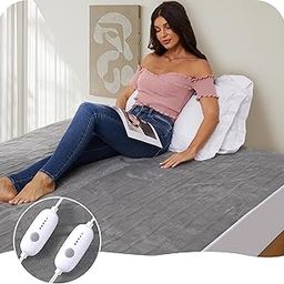Ladung Heated Mattress Pad Queen Size 60''x80'' with Dual Controller, 5 Heating Levels, 10 Hours Auto-Off, Deep Pocket Bed Topper Fit Up to 21", Grey-image-32