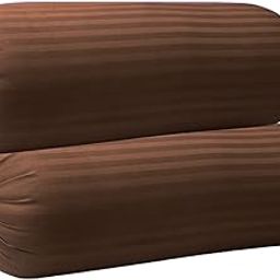 Trance Home Linen 100% Cotton 16x32 inch 200TC Striped Bolster Cover | Round Bed Side Long Bolster Pillow Cover to fit 24" Length 9" Dia | Pack of 2 Bolster Cover only (16x32 inch,Chocolate Brown)-image-54