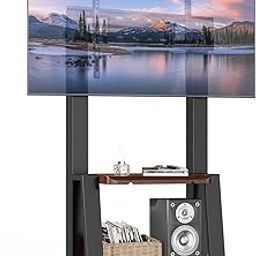 Mobile TV Stand Rolling TV Cart with Wheels for 32-70 Inch Flat/Curved Led/LCD/OLED Portable Floor TV Stand with Shelf, Height Adjustable Heavy-Duty Holds up to 180lbs,Max VESA 600 * 400mm (Black)-image-70
