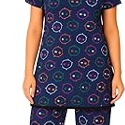 Women’s Cotton Blend Navy Blue Pyjama Set with Multicolor Smiley Print | Short Sleeve Nightwear & Full Pants | Soft & Stylish Sleepwear Set-picture-10