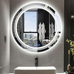 Glassco LED Bathroom Mirror for Wall with 3 Color Mode for Living Room, Washbasin, Bedroom, with Adjustable Brightness Round Shape (120 LED, 24 * 24 inch)-picture-1