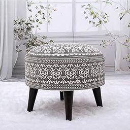Greetwood Stool Ottoman Pouffes for Living Room, Kitchen, Home, Office Furniture with Soft Cotton Cushion Mudda Footrest Stool for Chair Sofa Bed Dressing Decor, Mandala Grey (14 Inch Pack of 1)-image-18