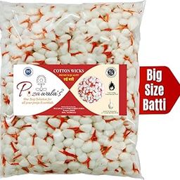 Puzawala's Red Phool Pooja Batti 1100 Piece Pack Big Size Round Kesar Tip Cotton Wicks GOL Puja Diya Bati Use Arti Prayer-image-92