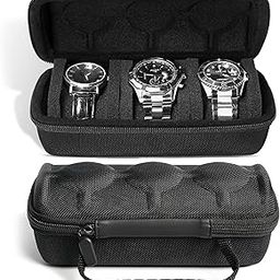 Sounce Travel Watch Case Organizer Watch Box With Zipper Heavy Duty Nylon Exterior, Travel Friendly Case Fits all Wristwatches & Smart Watches Up To 60MM Compatible for Apple Watch (3 Slots)-31
