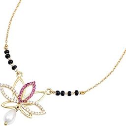 925 Sterling Silver Swiss Zirconia Kala Mani 18 Inch Chain 18 k Gold Plated Necklace Mangalsutra Jewellery/Gift for Women-image-73